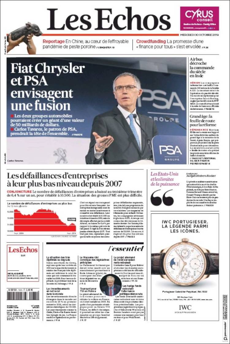 Portada de Les Echos (Francia)