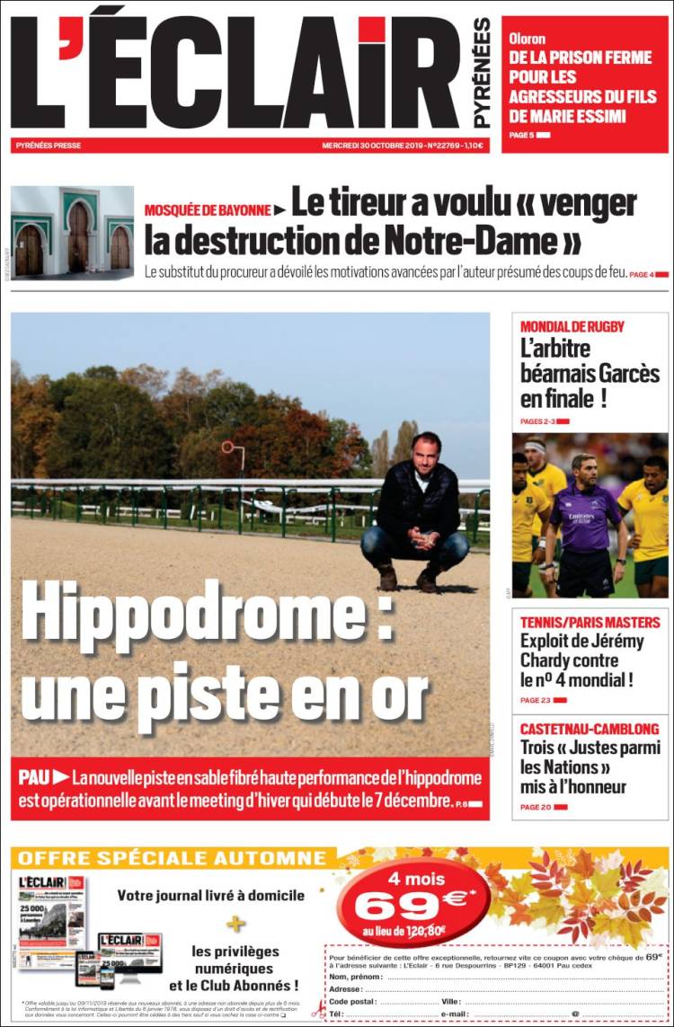 Portada de L'Eclair des Pyrénées (Francia)