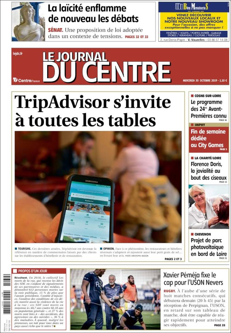 Portada de Le Journal du Centre (Francia)