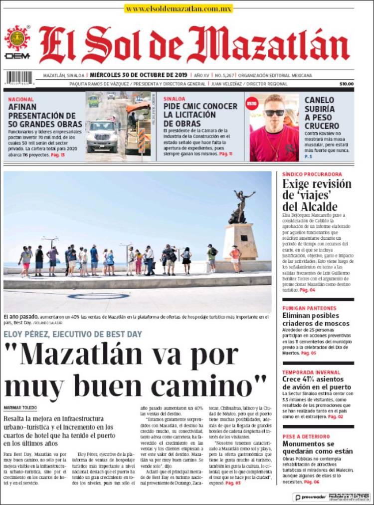 Portada de El Sol de Mazatlán (México)