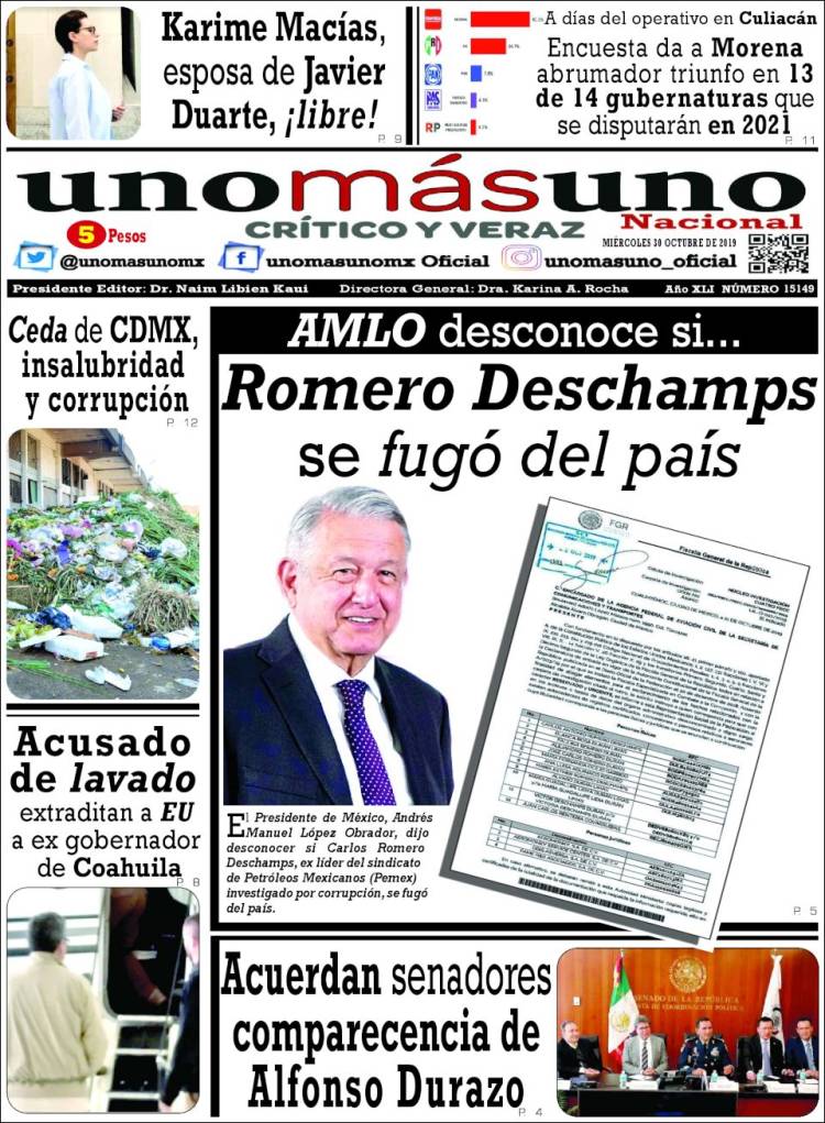 Portada de unomásuno (México)