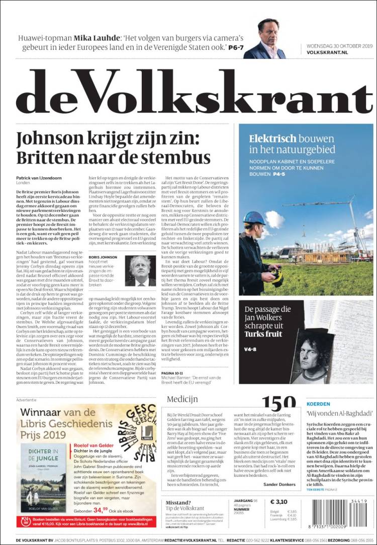 Portada de De Volkskrant (Pa&iacute;ses Bajos)