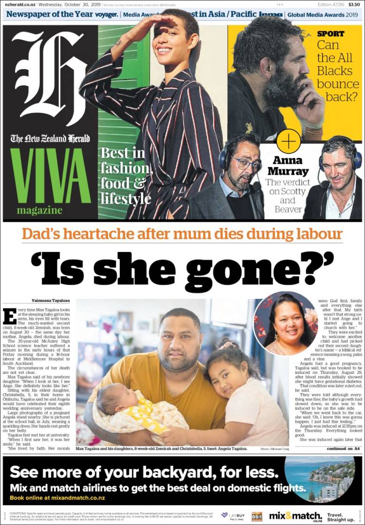 Portada de The New Zealand Herald (Nueva Zelanda)