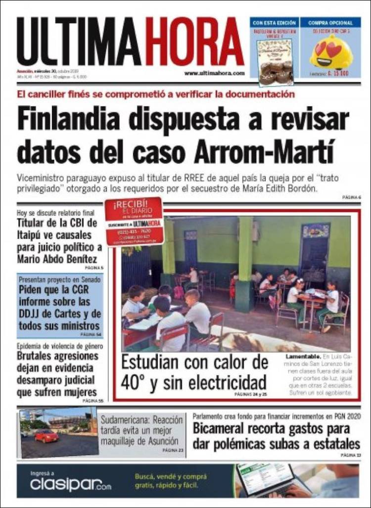 Portada de Última Hora (Paraguay)