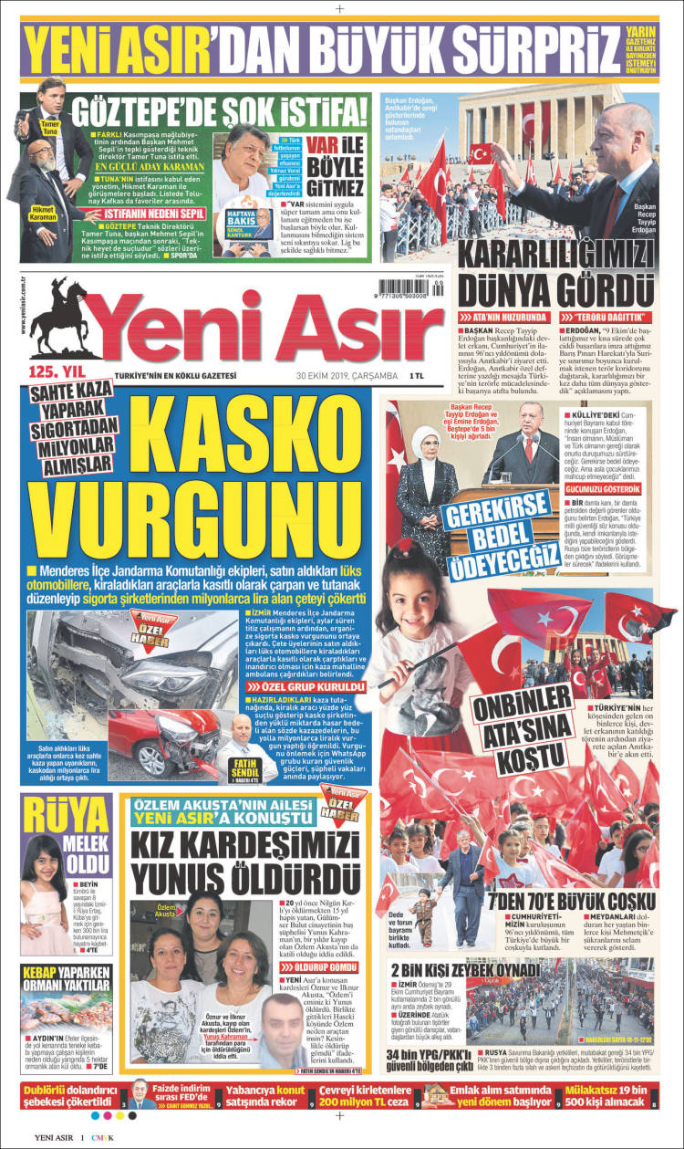Portada de Yeni Asır (Turqu&iacute;a)