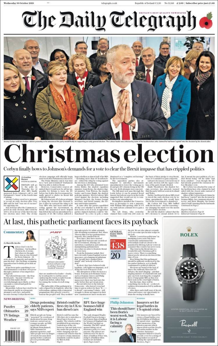 Portada de Daily Telegraph (Reino Unido)