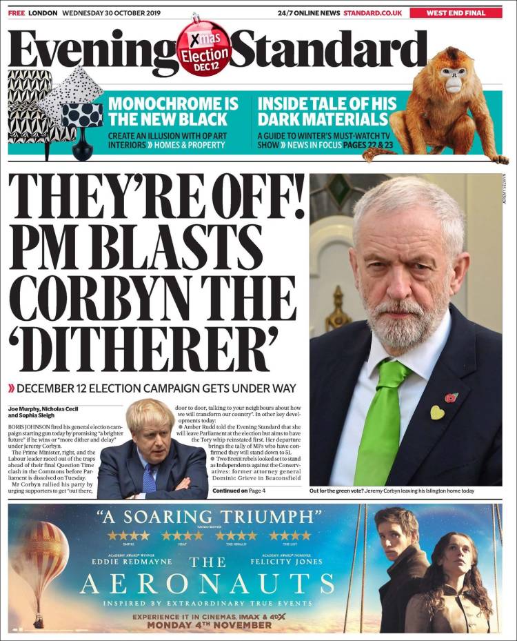 Portada de Evening Standard (Reino Unido)