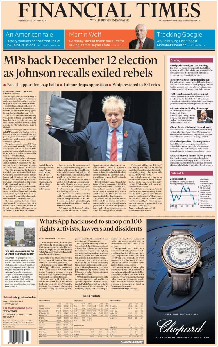 Portada de Financial Times (Reino Unido)