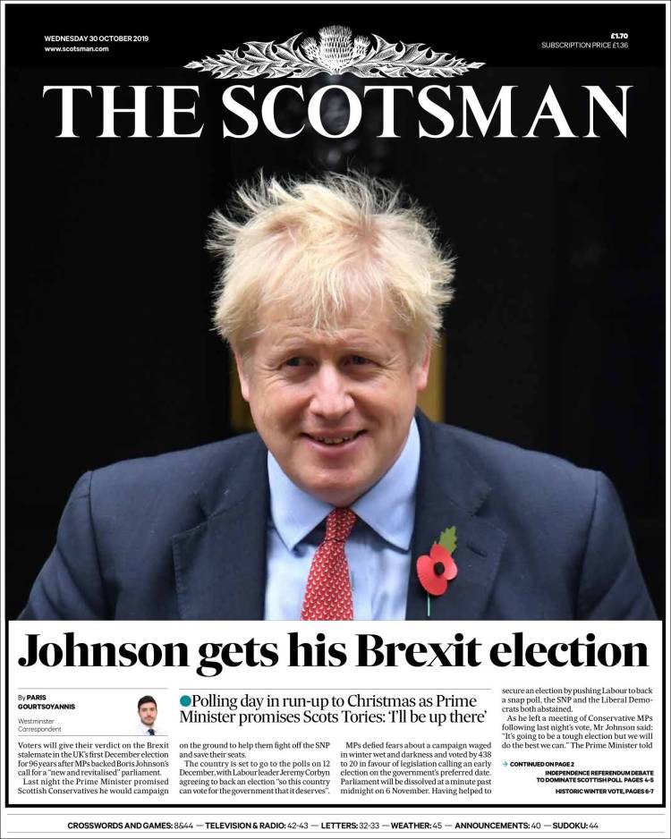 Portada de The Scotsman (Reino Unido)