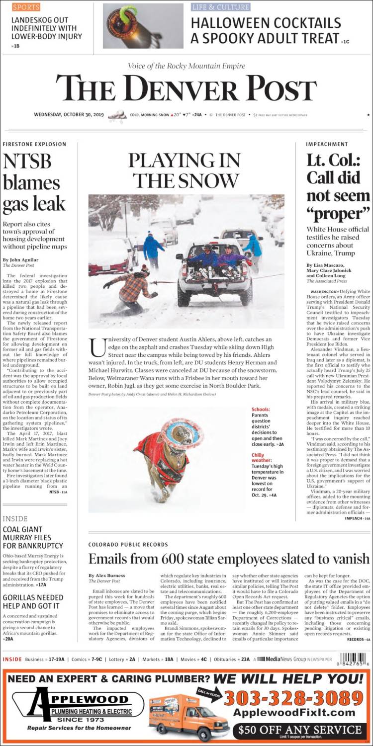 Portada de The Denver Post (USA)