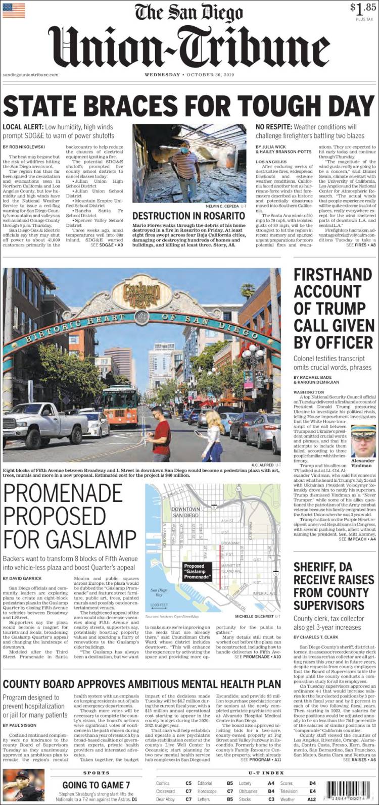 Portada de The San Diego Union-Tribune (USA)