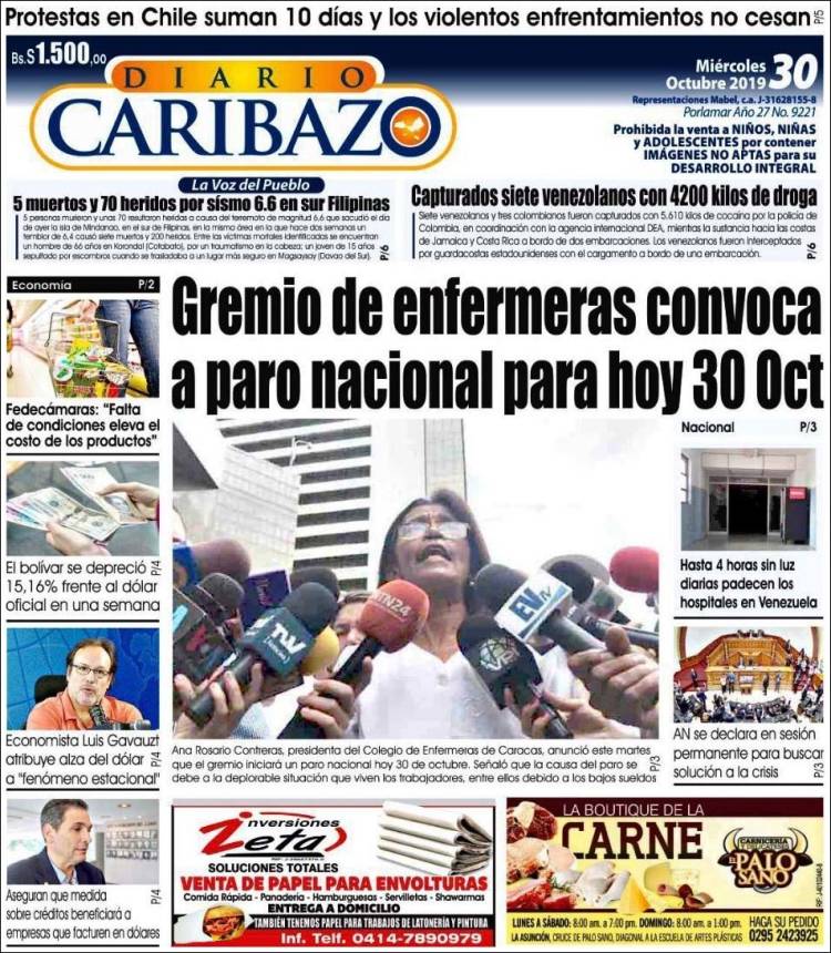 Portada de Diario Caribazo (Venezuela)