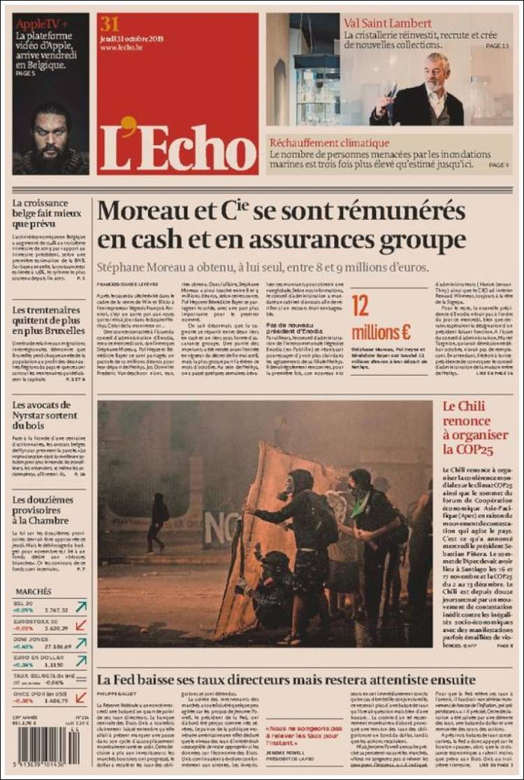 Portada de L'Echo (B&eacute;lgica)