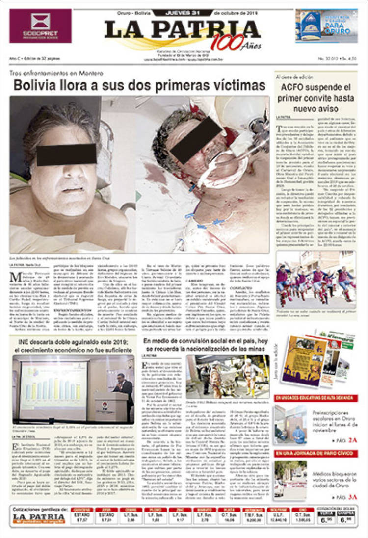 Portada de La Patria (Bolivia)