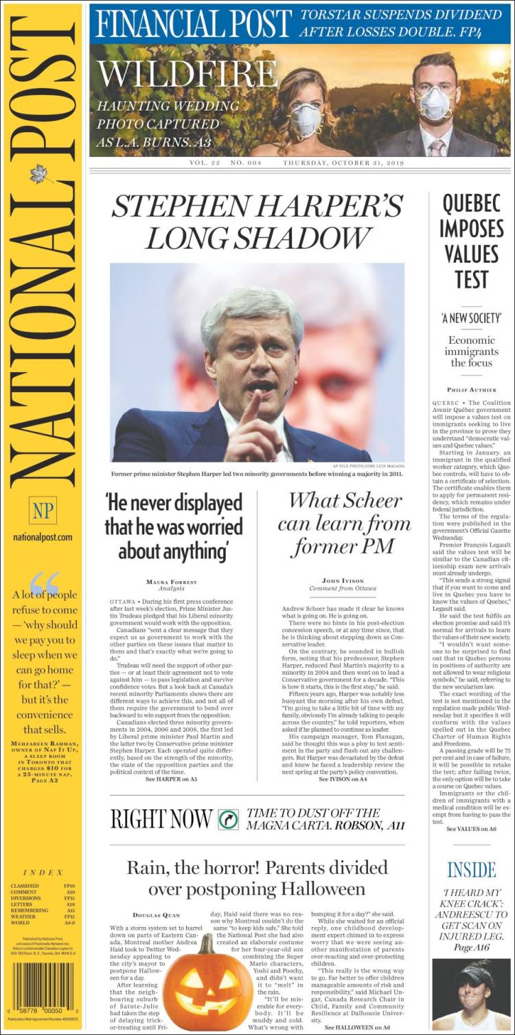 Portada de The National Post (Canadá)