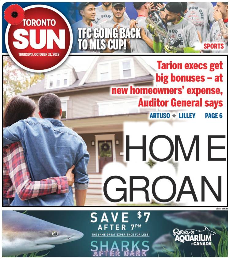 Portada de The Toronto Sun (Canadá)