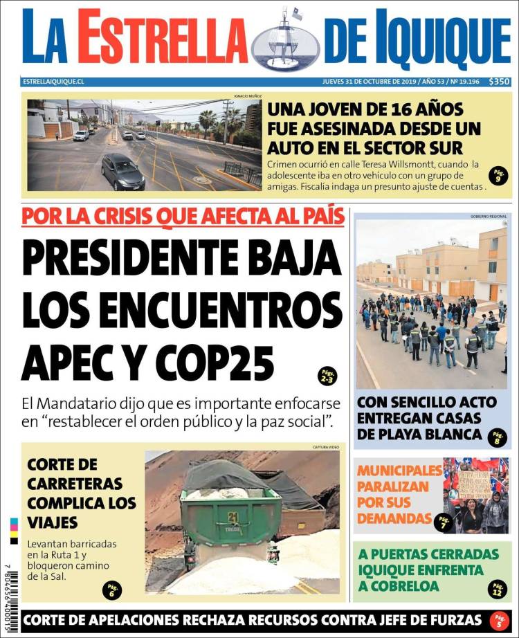 Portada de La Estrella de Iquique (Chile)