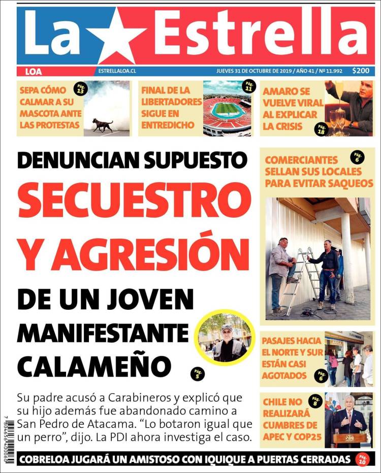 Portada de La Estrella de Loa (Chile)