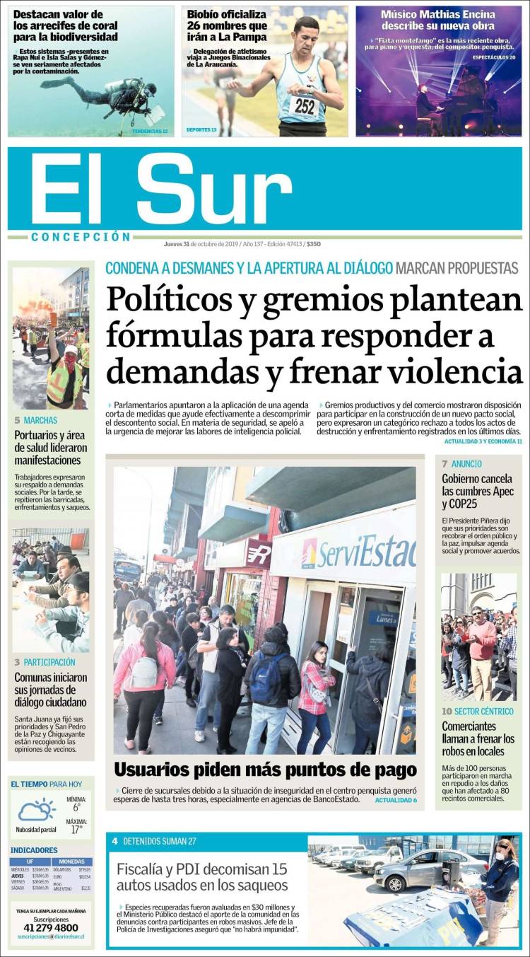 Portada de El Sur (Chile)