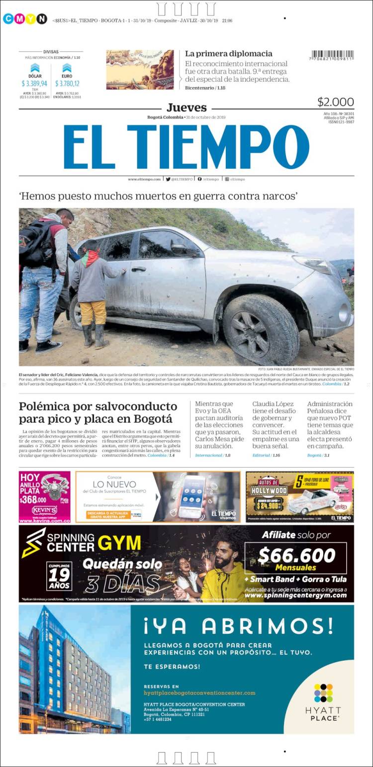 Portada de El Tiempo (Colombia)