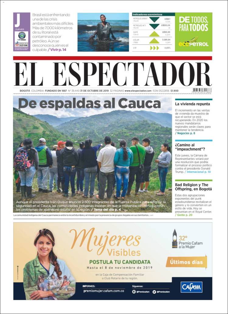 Portada de El Espectador (Colombia)