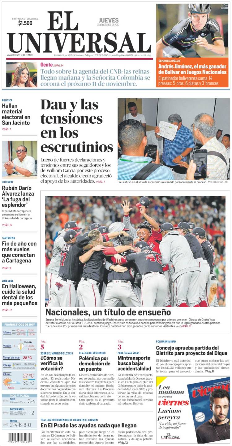 Portada de El Universal (Colombia)