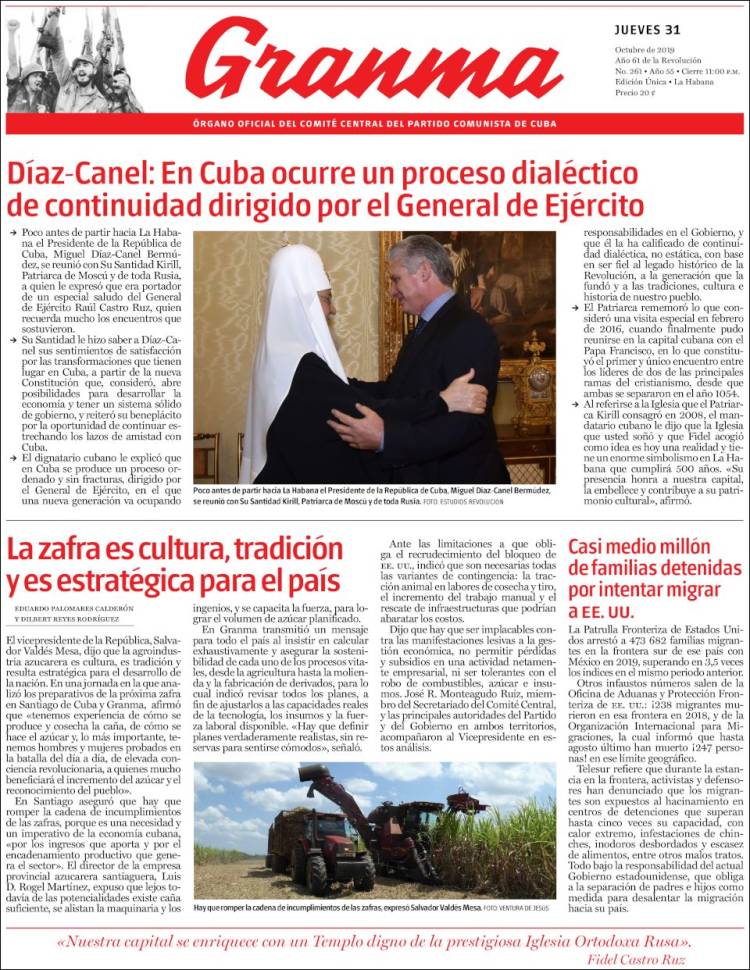 Portada de Granma (Cuba)