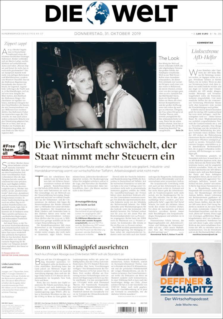 Portada de Die Welt (Alemania)