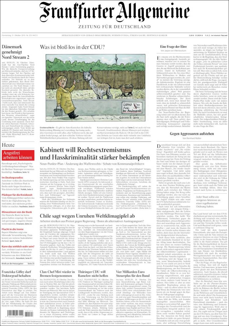 Portada de Frankfurter Allgemeine (Alemania)