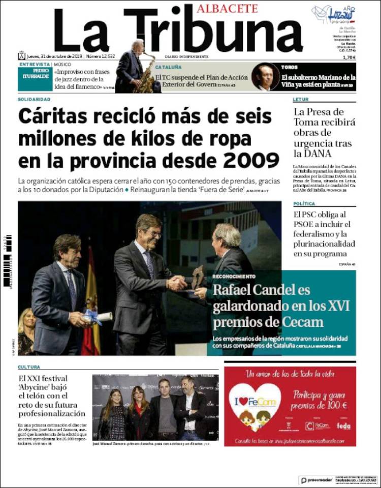 Portada de La Tribuna de Albacete (Spain)