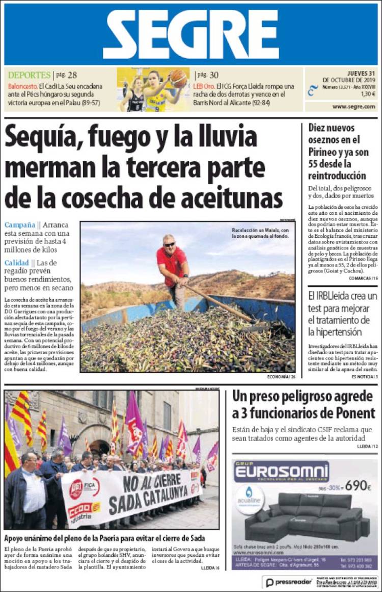 Portada de Segre  (Spain)