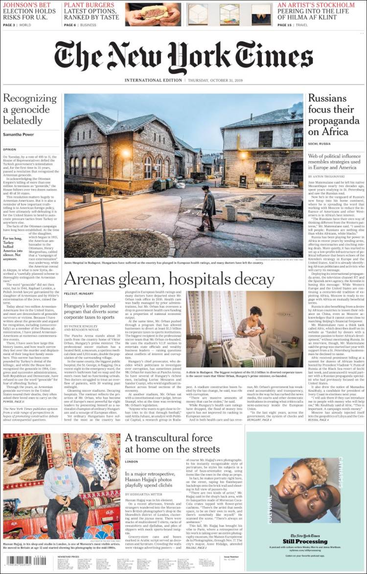 Portada de International New York Times (Europa)