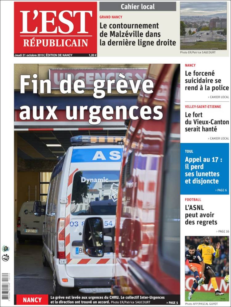 Portada de L'Est Republicain (Francia)