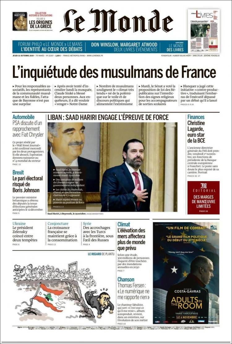 Portada de Le Monde (Francia)