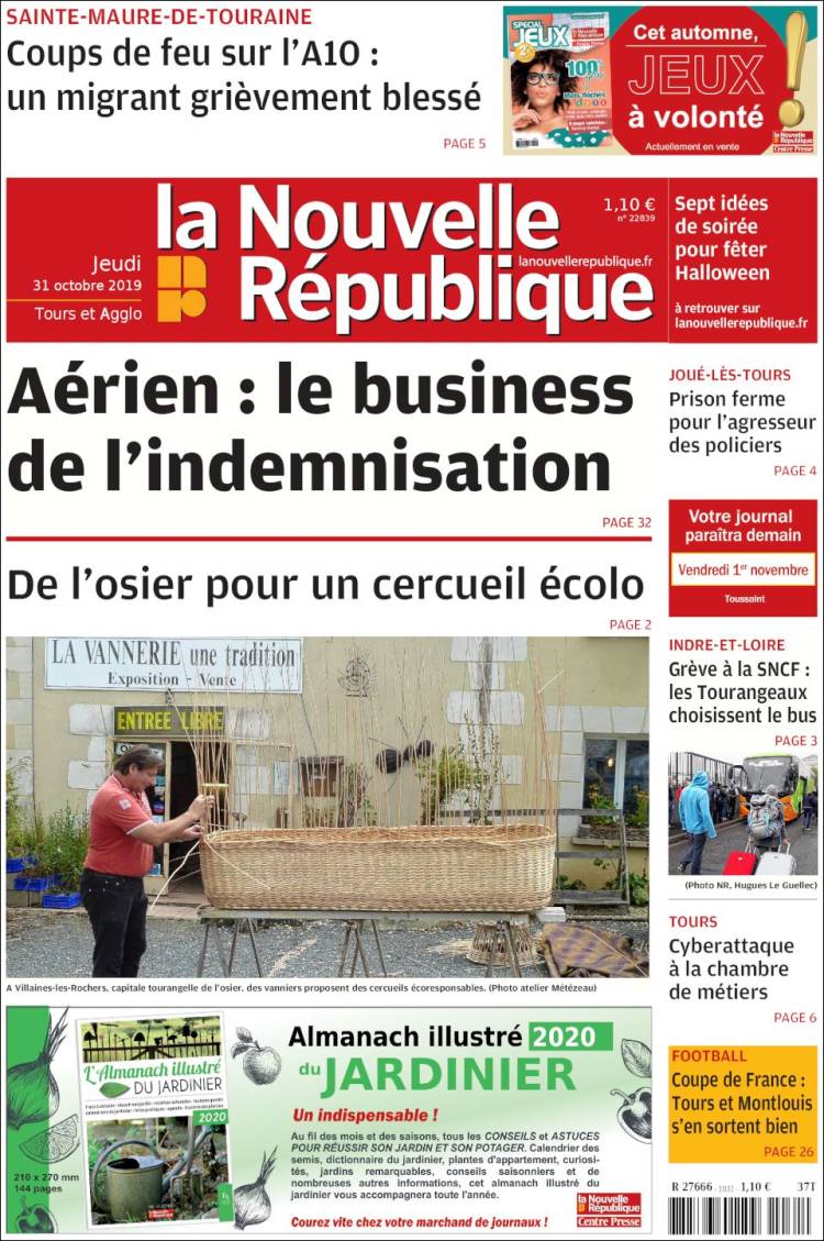 Portada de La Nouvelle Republique (Francia)