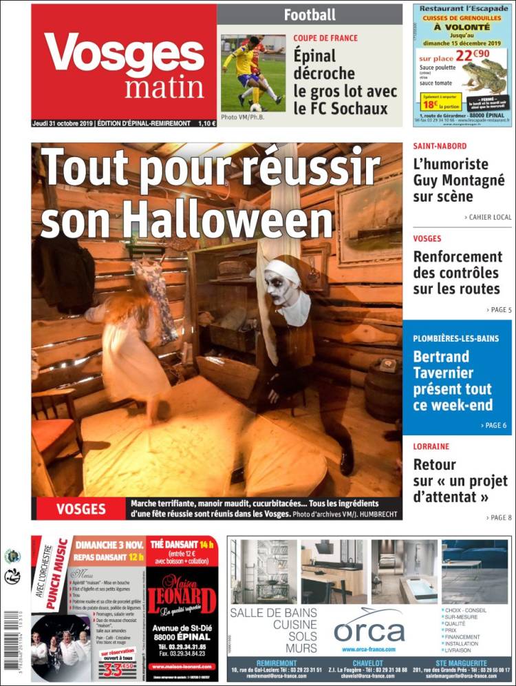 Portada de Vosges Matin (Francia)