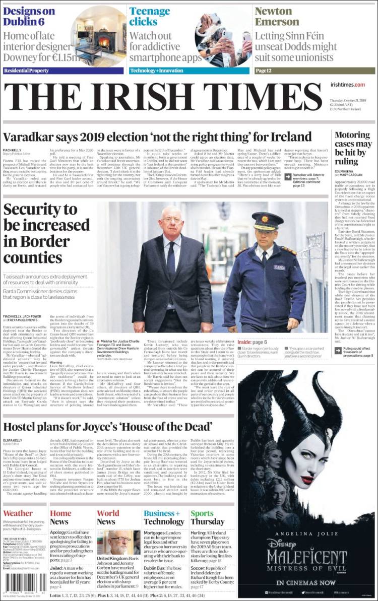 Portada de Irish Times (Irlanda)
