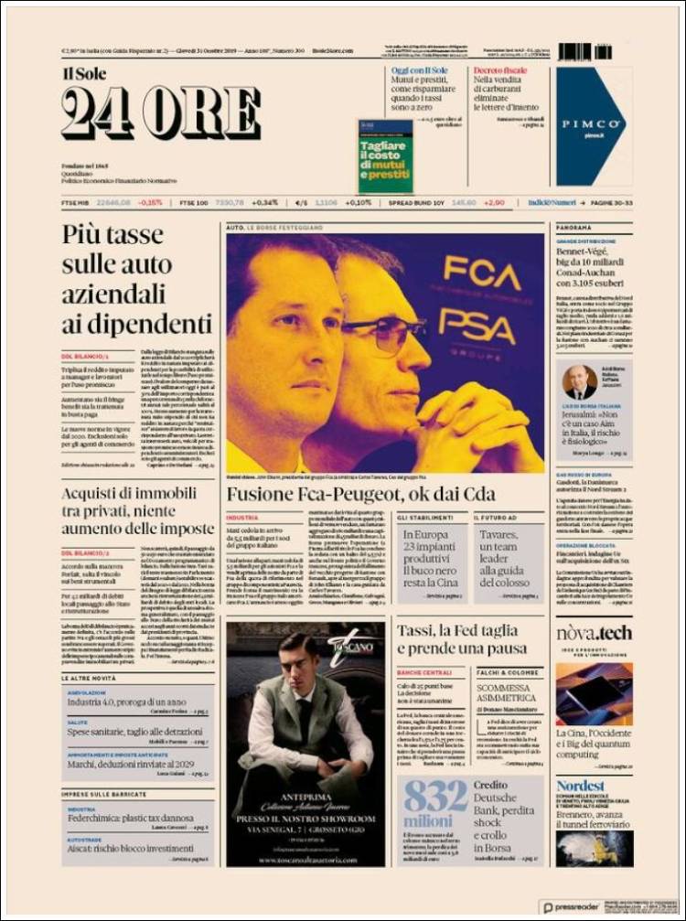 Portada de Il Sole 24 ORE (Italia)