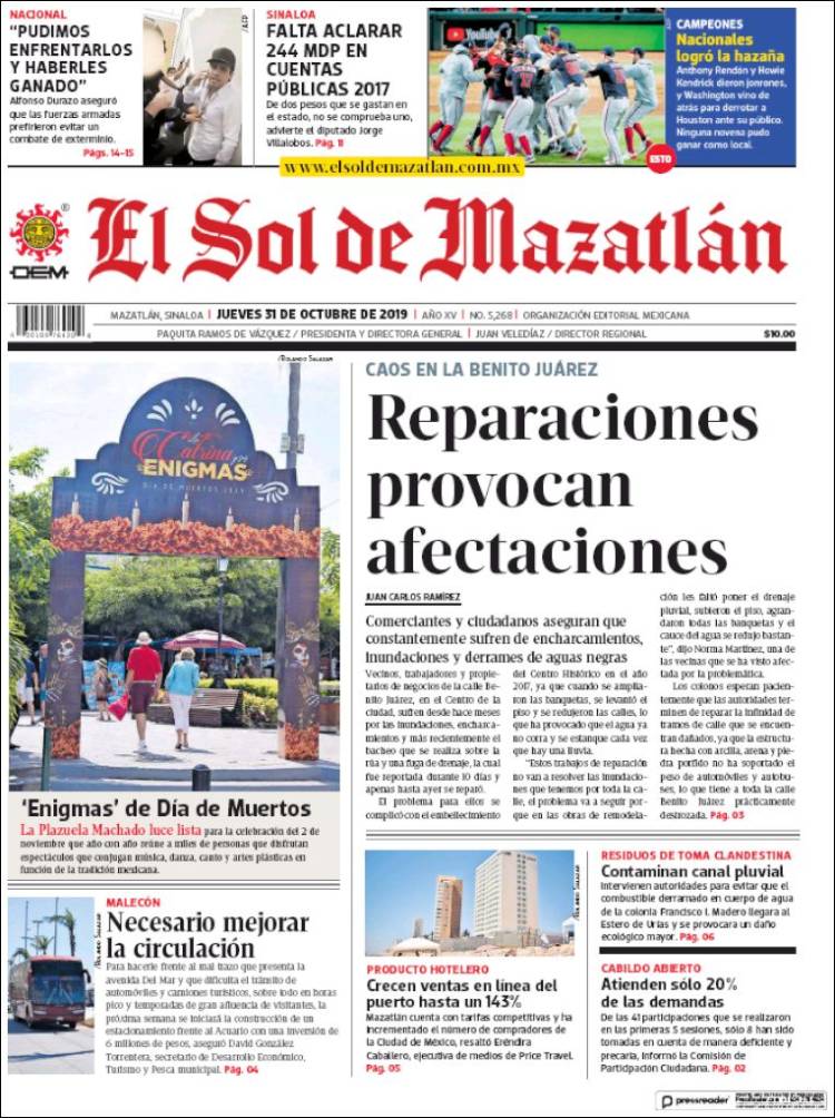 Portada de El Sol de Mazatlán (M&eacute;xico)