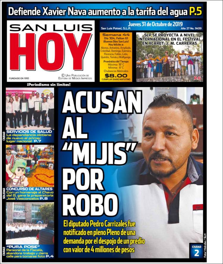 Portada de San Luis Hoy (M&eacute;xico)