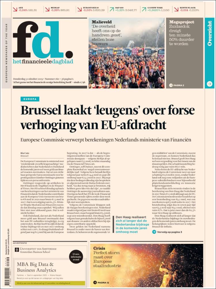 Portada de Het Financieele Dagblad (Pa&iacute;ses Bajos)