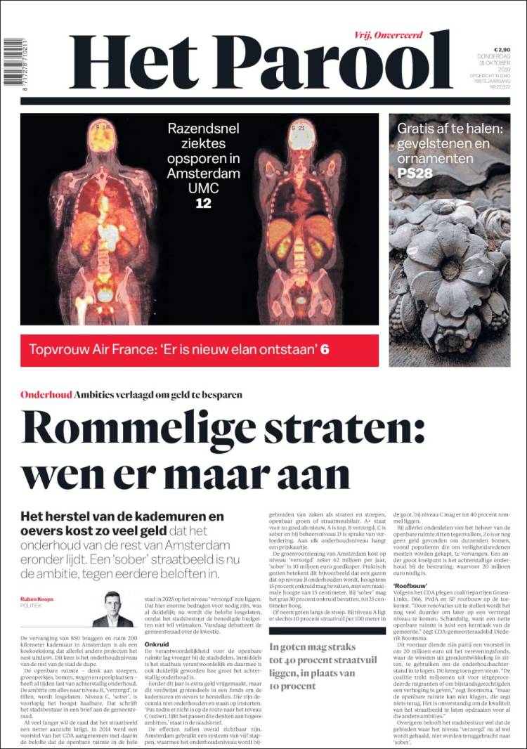Portada de Het Parool (Pa&iacute;ses Bajos)