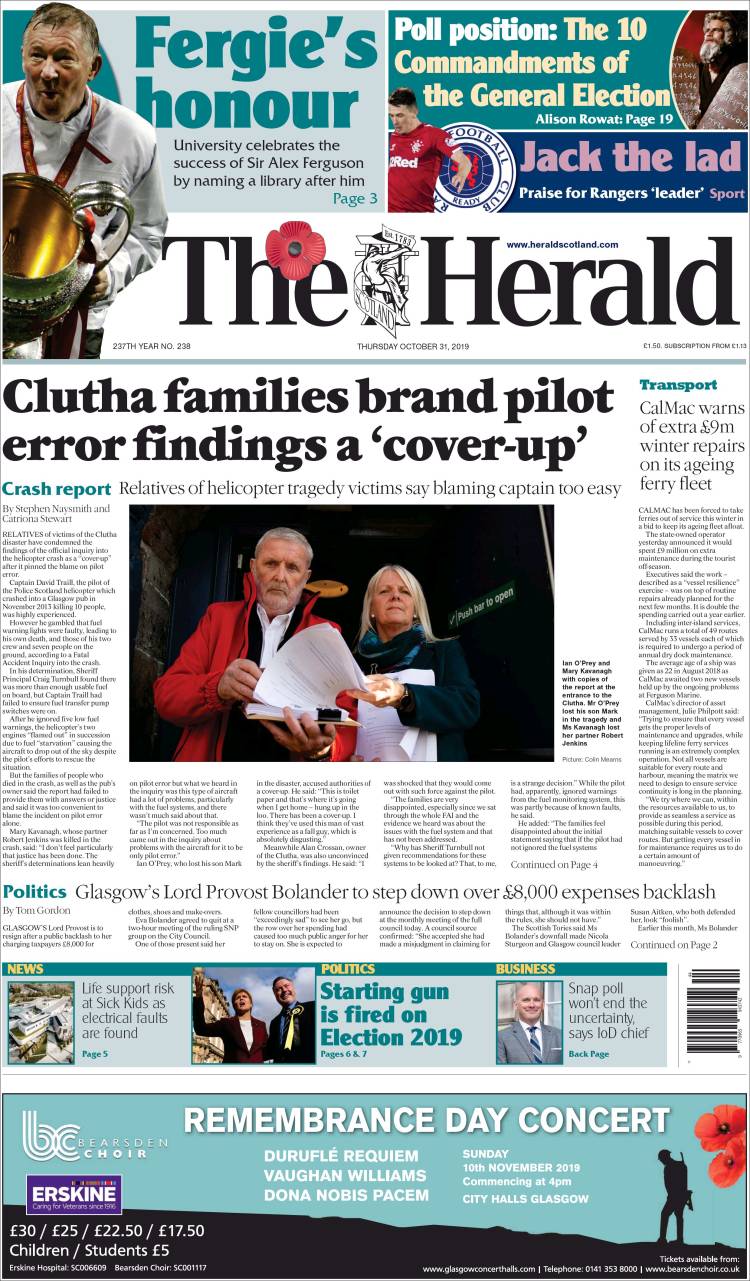Portada de The Herald (Reino Unido)