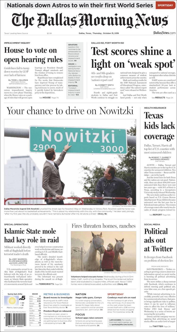 Portada de Dallas Morning News (USA)