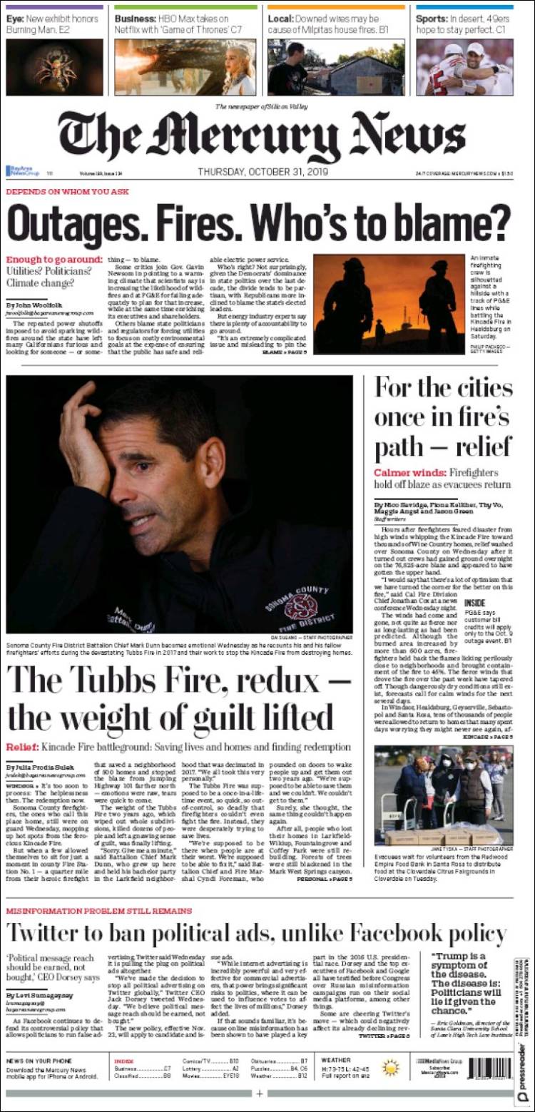 Portada de San Jose Mercury News (USA)