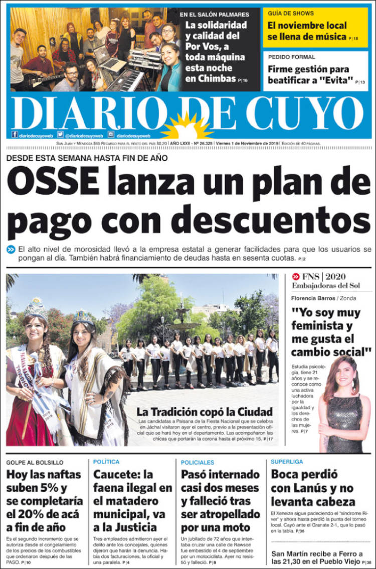 Portada de Diario de Cuyo (Argentina)