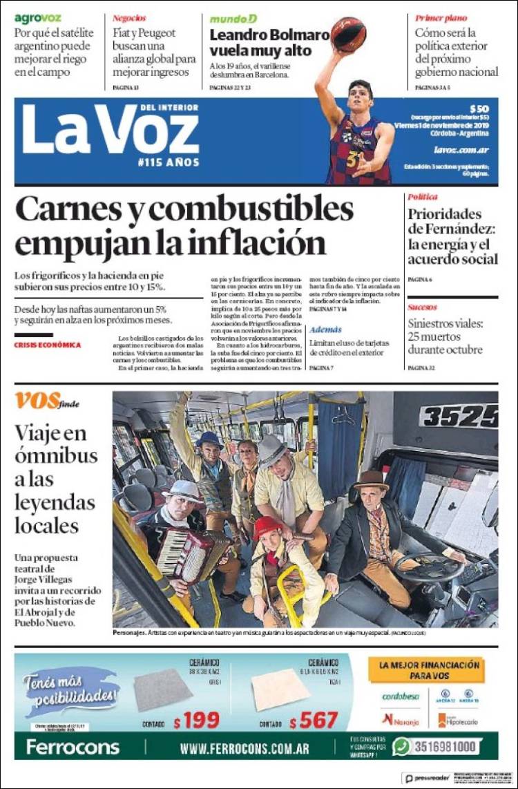 Portada de La Voz del Interior (Argentina)