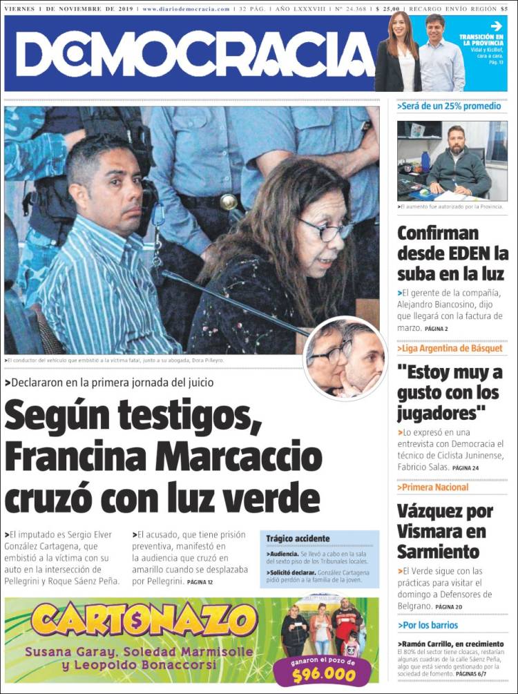 Portada de Diario Democracia (Argentina)