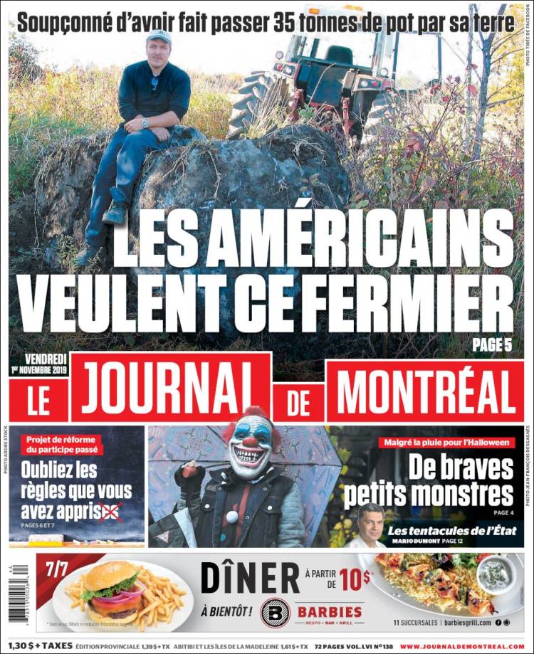 Portada de Le Journal de Montréal (Canadá)