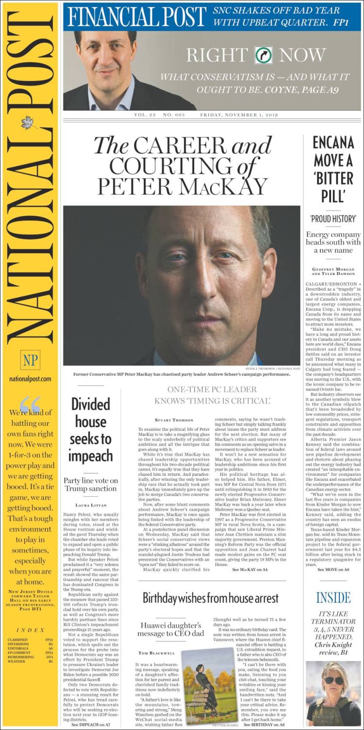 Portada de The National Post (Canada)